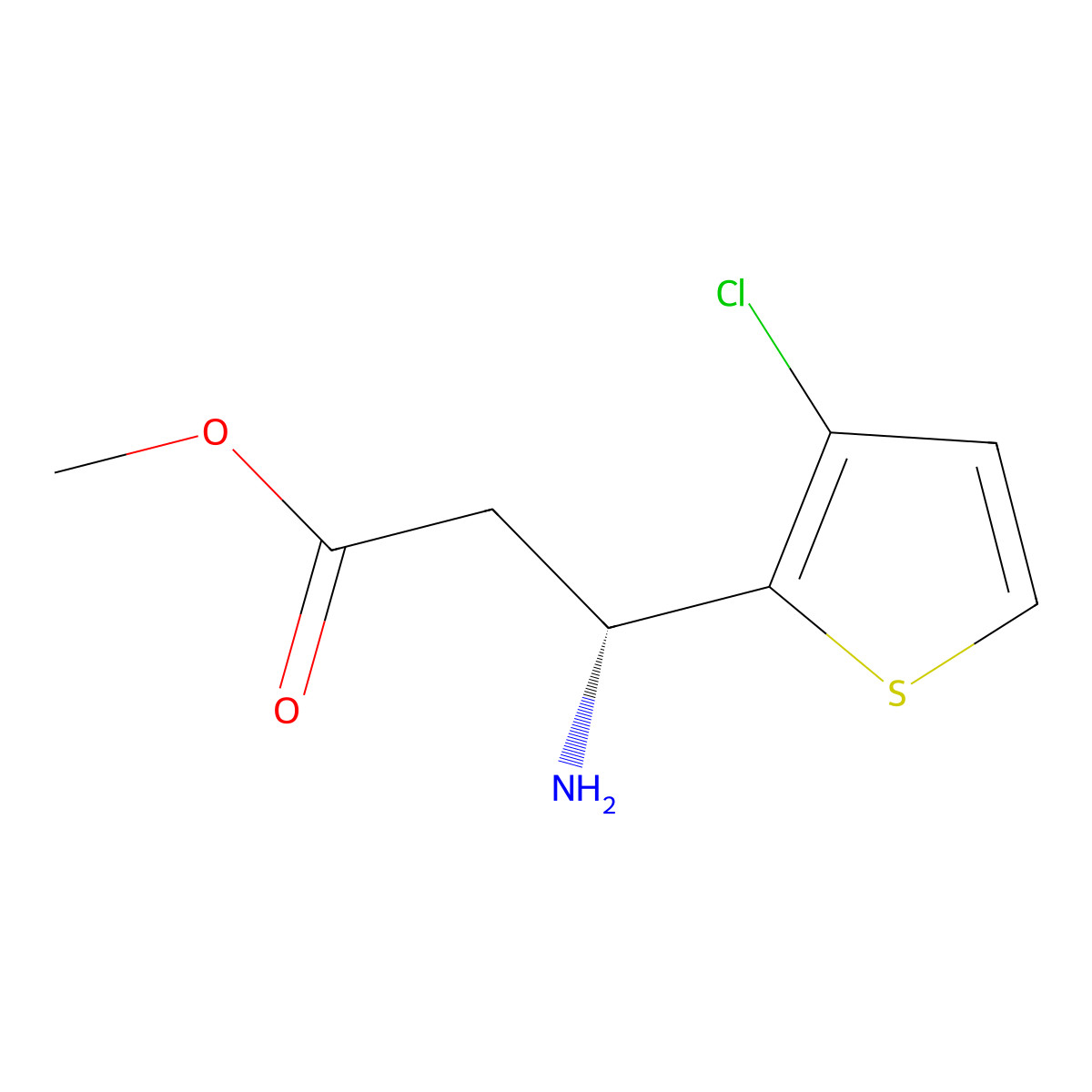 methyl (3R)-3-amino-3-(3-chlorothiophen-2-yl)propanoate molecular structure, CAS 1213934-09-8