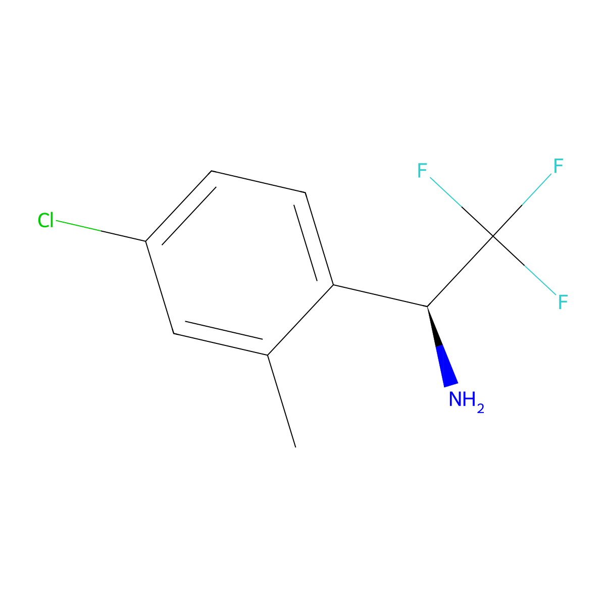 (S)-1-(4-Chloro-2-methyl-phenyl)-2,2,2-trifluoro-ethylamine molecular structure, CAS 1213968-97-8