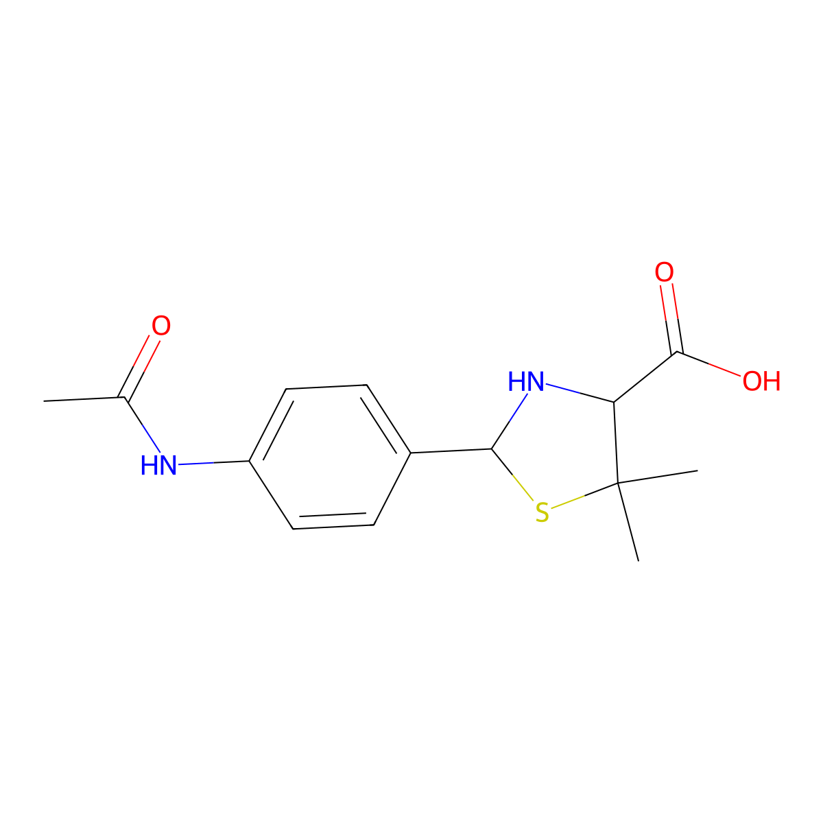 2-(4-acetamidophenyl)-5,5-dimethyl-1,3-thiazolidine-4-carboxylic Acid molecular structure, CAS 1213989-74-2