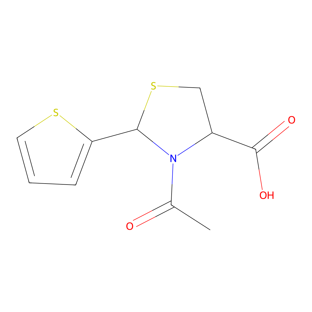 3-Acetyl-2-thiophen-2-yl-thiazolidine-4-carboxylic acid molecular structure, CAS 1213993-07-7