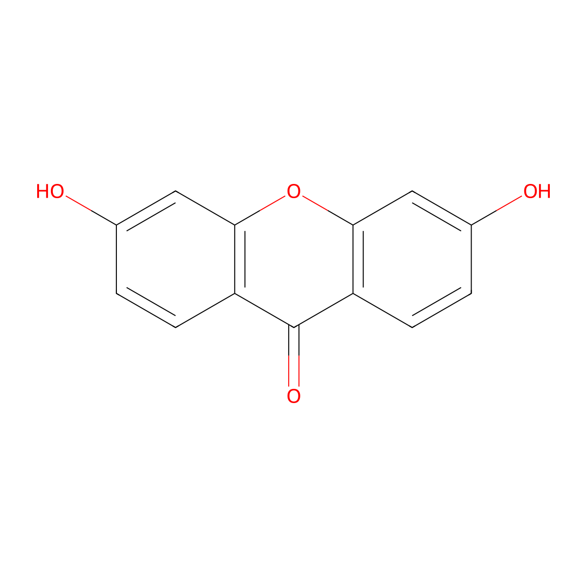 3,6-dihydroxy-9H-xanthen-9-one molecular structure, CAS 1214-24-0