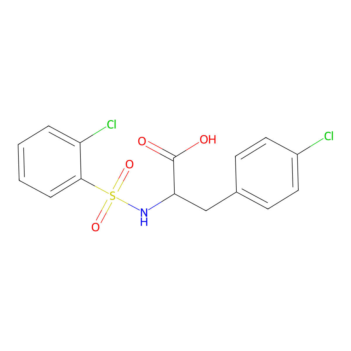 3-(4-Chlorophenyl)-2-{[(2-chlorophenyl)sulfonyl]amino}propanoic acid molecular structure, CAS 1214003-69-6