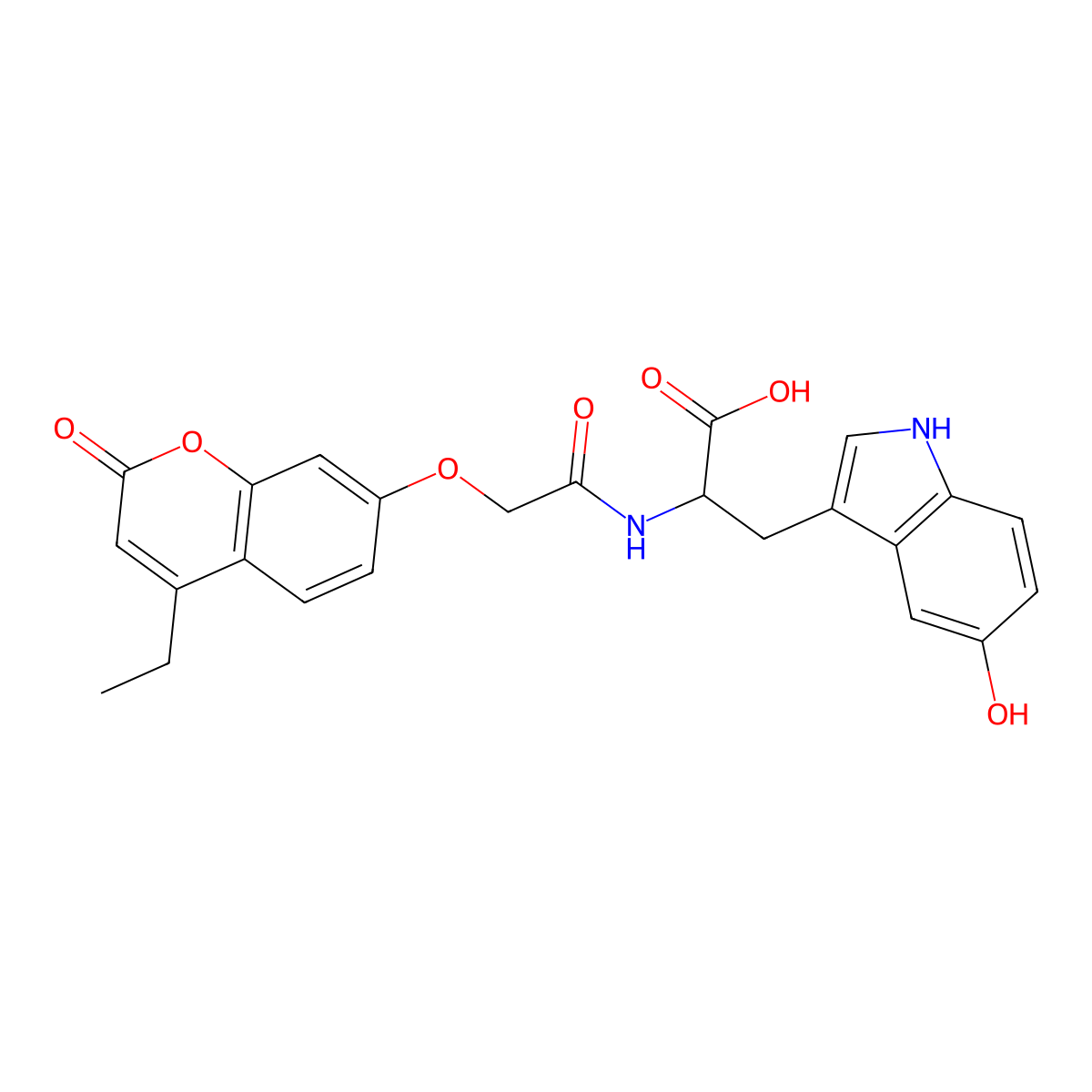 2-(2-((4-ethyl-2-oxo-2H-chromen-7-yl)oxy)acetamido)-3-(5-hydroxy-1H-indol-3-yl)propanoic acid molecular structure, CAS 1214005-75-0