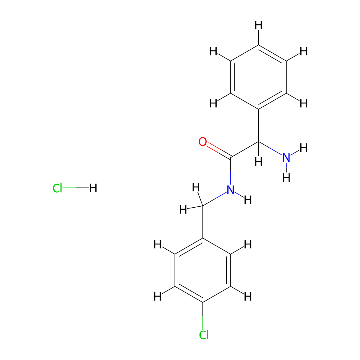 2-amino-N-[(4-chlorophenyl)methyl]-2-phenylacetamide hydrochloride molecular structure, CAS 1214011-90-1