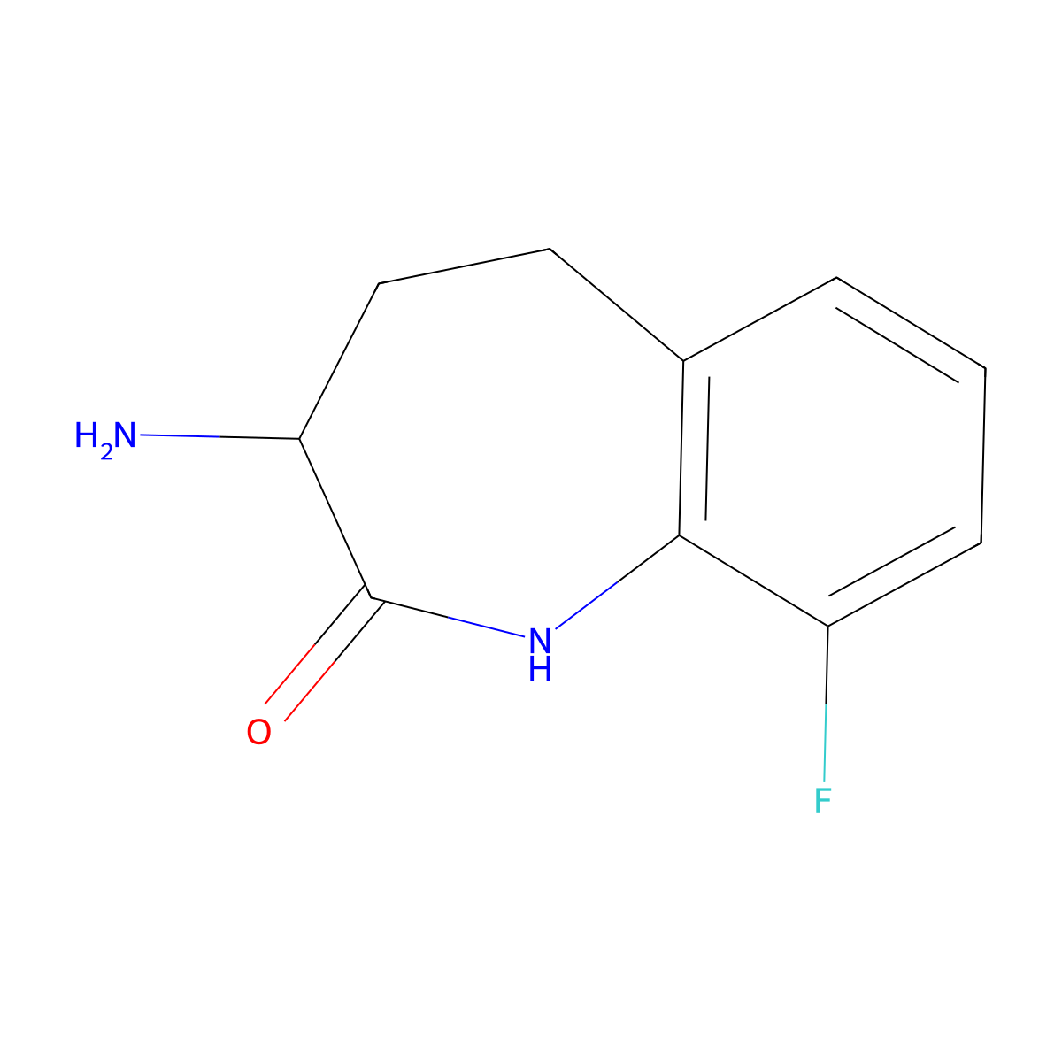 3-Amino-9-fluoro-1,3,4,5-tetrahydro-2H-benzo[b]azepin-2-one molecular structure, CAS 1214022-41-9