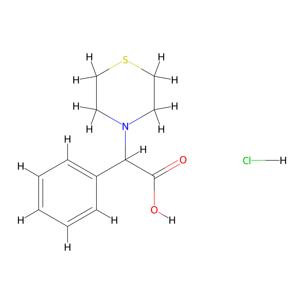 2-Phenyl-2-(thiomorpholin-4-yl)acetic acid hydrochloride molecular structure, CAS 1214028-77-9