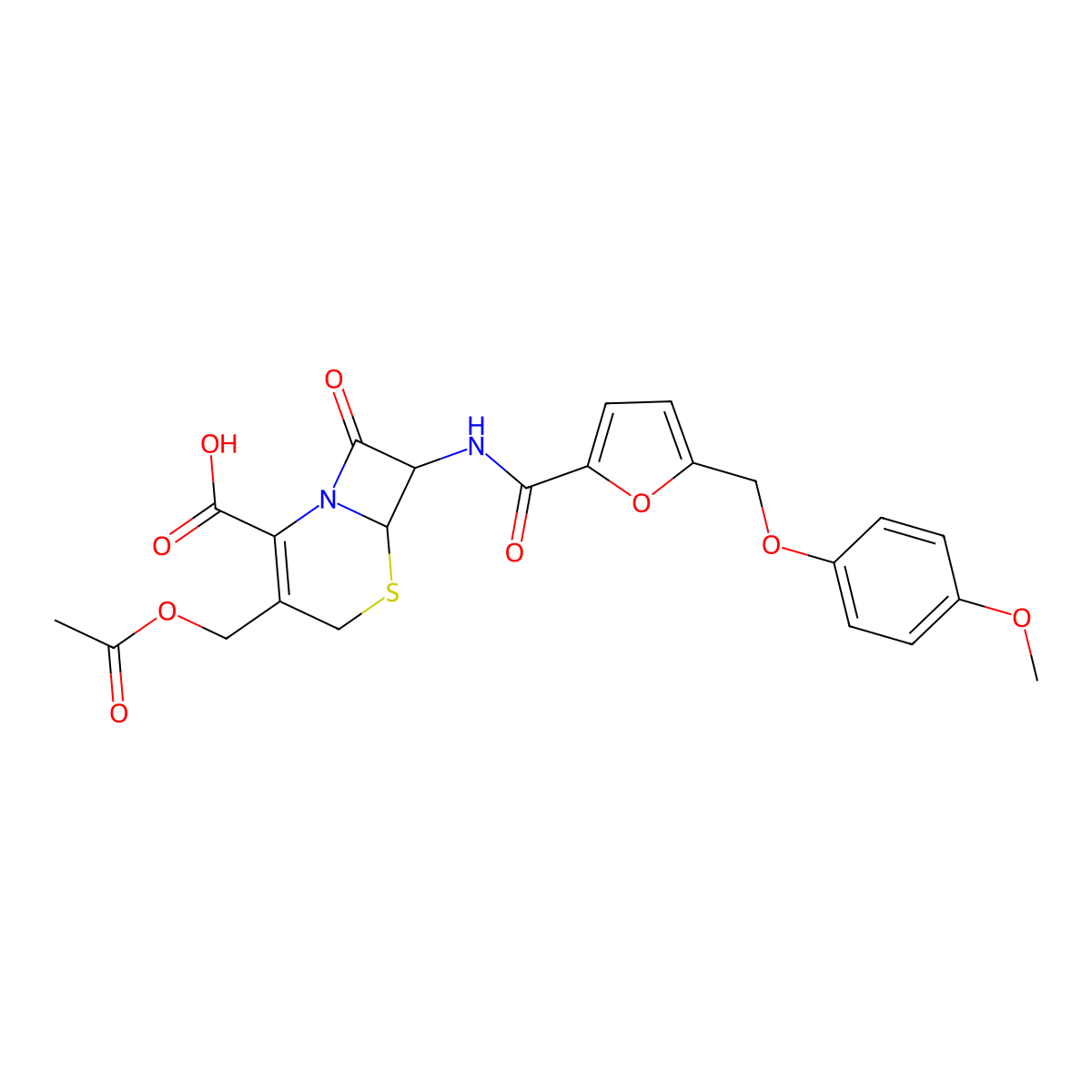 3-[(Acetyloxy)methyl]-7-[({5-[(4-methoxyphenoxy)methyl]furan-2-yl}carbonyl)amino]-8-oxo-5-thia-1-azabicyclo[4.2.0]oct-2-ene-2-carboxylic acid molecular structure, CAS 1214038-63-7