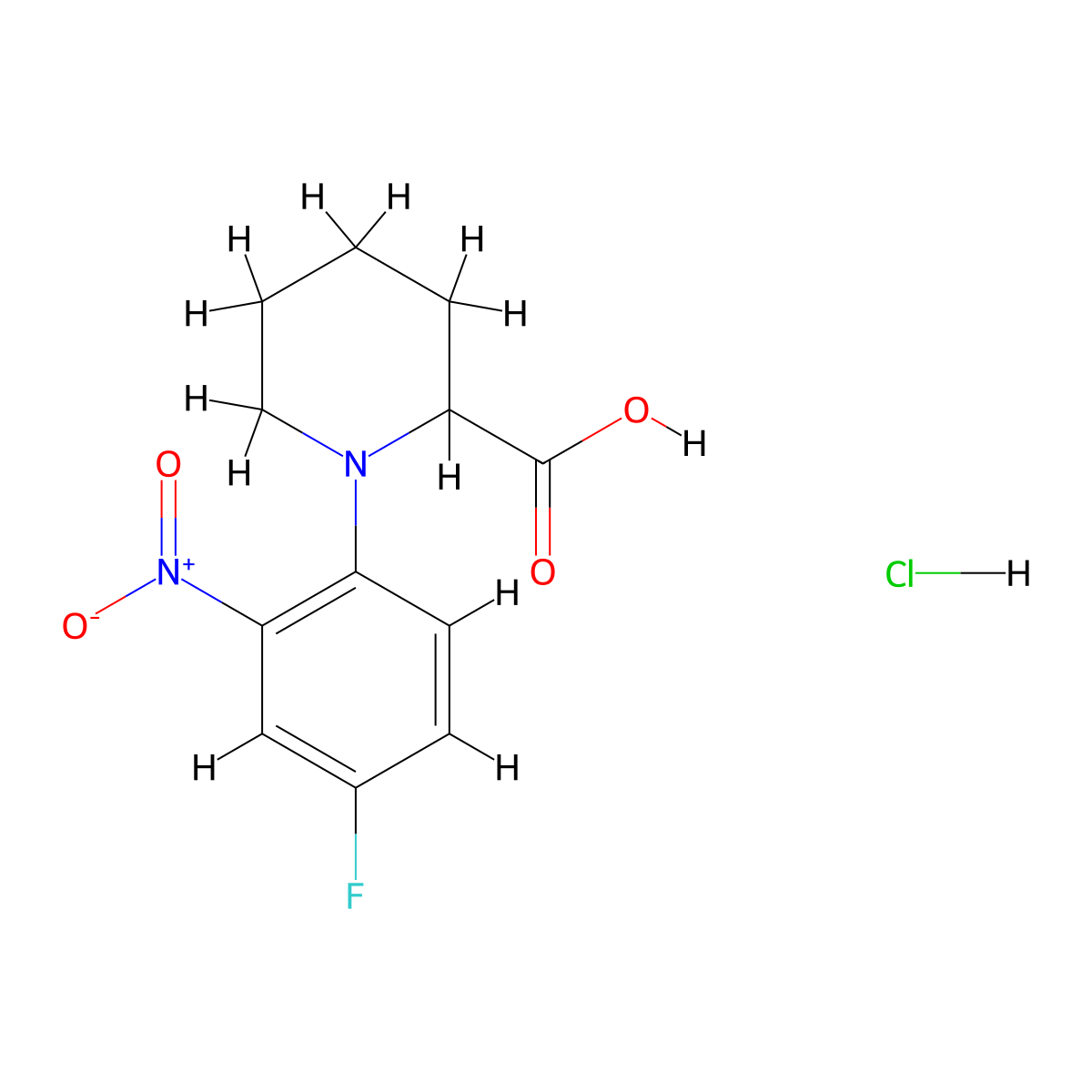 1-(4-Fluoro-2-nitrophenyl)piperidine-2-carboxylic acid hydrochloride molecular structure, CAS 1214045-01-8