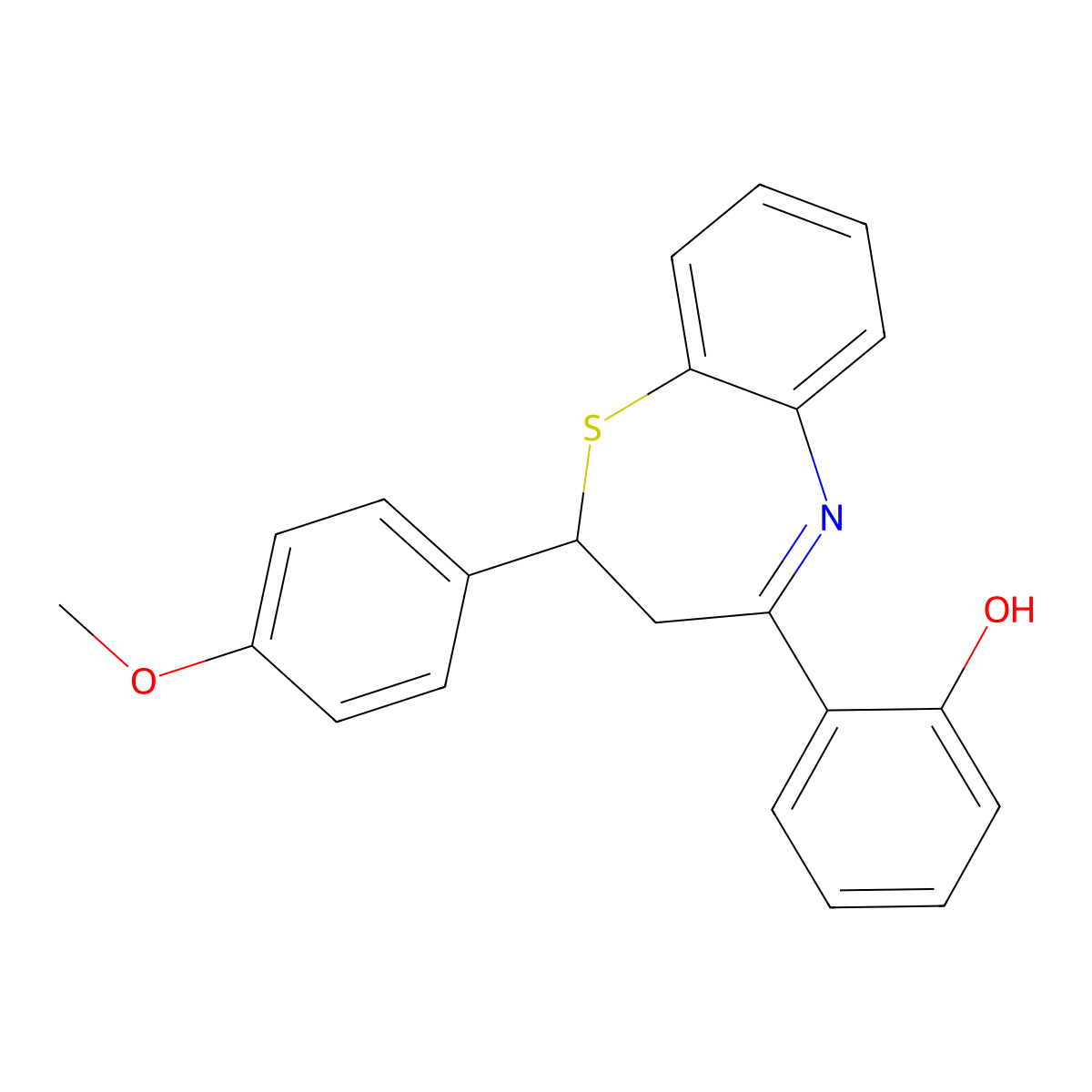 Phenol, 2-[2,3-dihydro-2-(4-methoxyphenyl)-1,5-benzothiazepin-4-yl]- molecular structure, CAS 121405-70-7