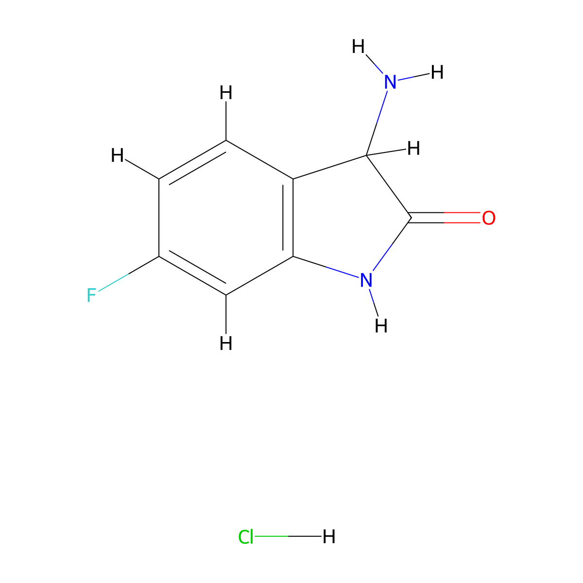 3-amino-6-fluoro-2,3-dihydro-1H-indol-2-one hydrochloride molecular structure, CAS 1214059-84-3