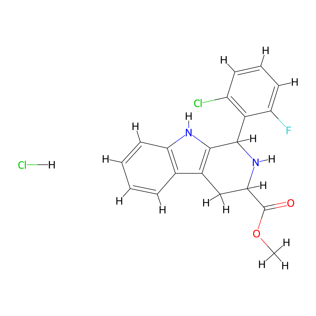 Methyl 1-(2-chloro-6-fluorophenyl)-2,3,4,9-tetrahydro-1h-beta-carboline-3-carboxylate, HCl molecular structure, CAS 1214075-30-5