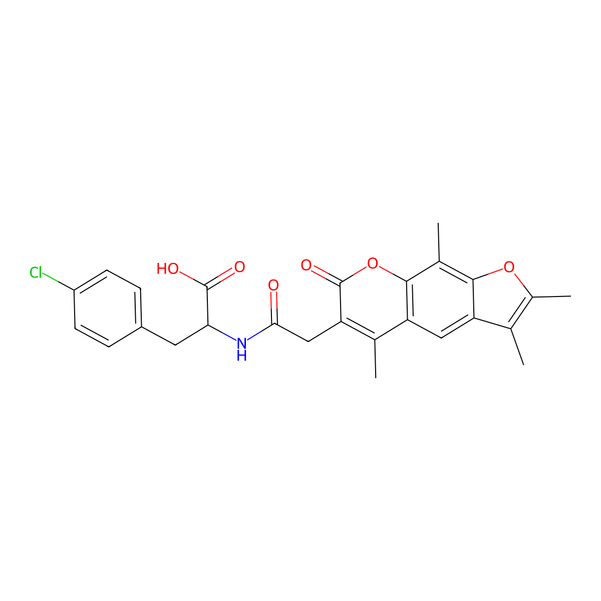 4-chloro-N-[(2,3,5,9-tetramethyl-7-oxo-7H-furo[3,2-g]chromen-6-yl)acetyl]phenylalanine molecular structure, CAS 1214083-74-5