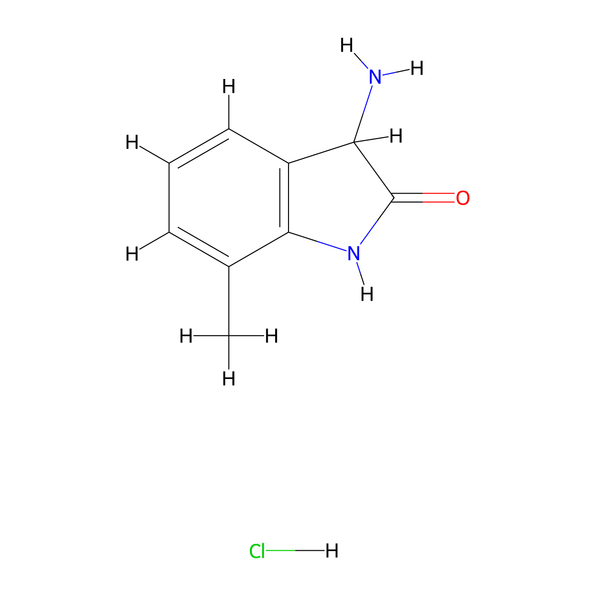 3-Amino-7-methyl-1,3-dihydro-2H-indol-2-one hydrochloride molecular structure, CAS 1214090-45-5