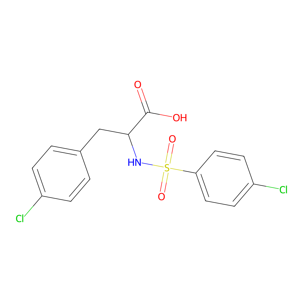 3-(4-Chlorophenyl)-2-{[(4-chlorophenyl)sulfonyl]amino}propanoic acid molecular structure, CAS 1214100-62-5