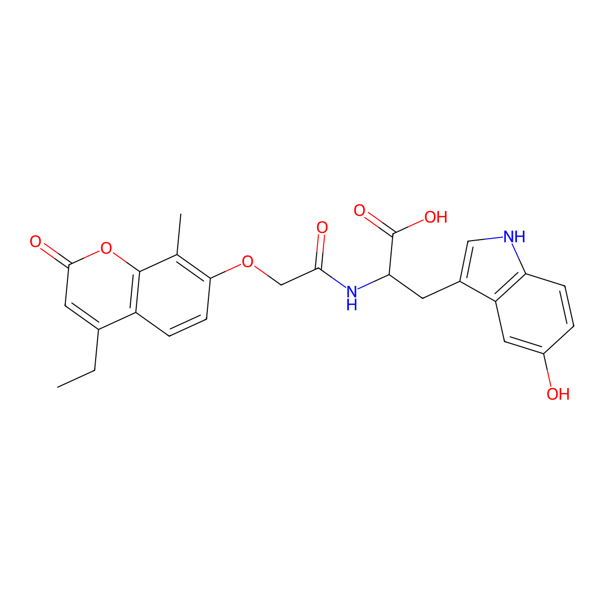 N-{[(4-ethyl-8-methyl-2-oxo-2H-chromen-7-yl)oxy]acetyl}-5-hydroxytryptophan molecular structure, CAS 1214101-41-3
