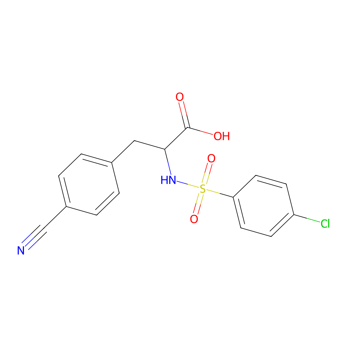 2-{[(4-Chlorophenyl)sulfonyl]amino}-3-(4-cyanophenyl)propanoic acid molecular structure, CAS 1214116-30-9