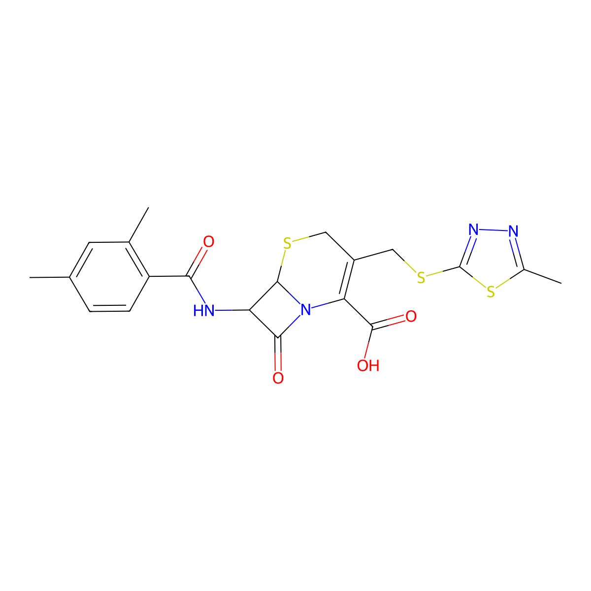 7-{[(2,4-Dimethylphenyl)carbonyl]amino}-3-{[(5-methyl-1,3,4-thiadiazol-2-yl)sulfanyl]methyl}-8-oxo-5-thia-1-azabicyclo[4.2.0]oct-2-ene-2-carboxylic acid molecular structure, CAS 1214120-88-3