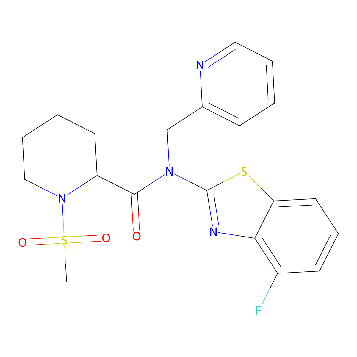 N-(4-fluorobenzo[d]thiazol-2-yl)-1-(methylsulfonyl)-N-(pyridin-2-ylmethyl)piperidine-2-carboxamide molecular structure, CAS 1214121-35-3
