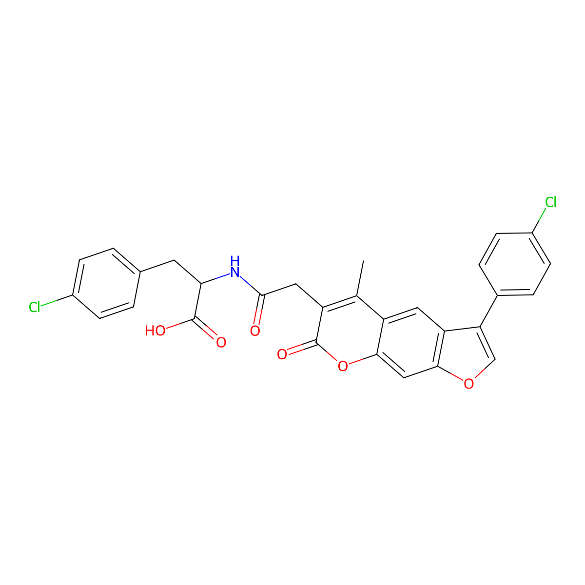 4-chloro-N-{[3-(4-chlorophenyl)-5-methyl-7-oxo-7H-furo[3,2-g]chromen-6-yl]acetyl}phenylalanine molecular structure, CAS 1214132-41-8