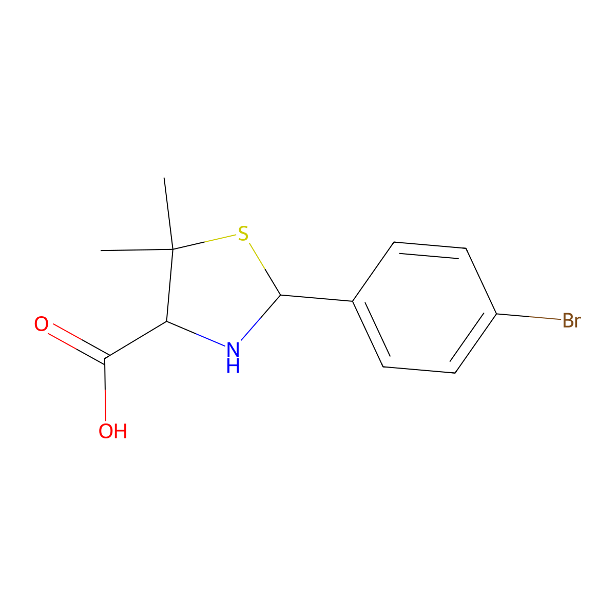 2-(4-bromophenyl)-5,5-dimethyl-1,3-thiazolidine-4-carboxylic Acid molecular structure, CAS 1214132-91-8