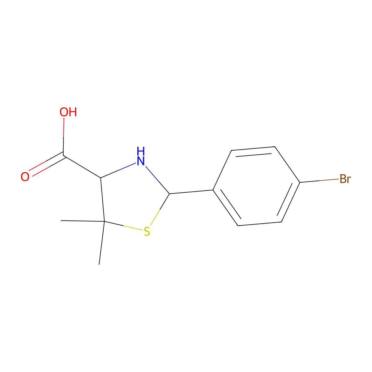 2-(4-bromophenyl)-5,5-dimethyl-1,3-thiazolidine-4-carboxylic Acid molecular structure, CAS 1214132-91-8