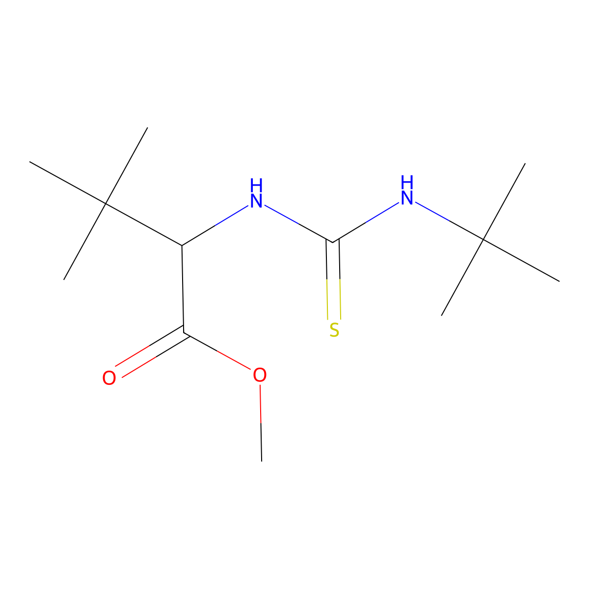 Methyl 2-{[(tert-butylamino)carbothioyl]amino}-3,3-dimethylbutanoate molecular structure, CAS 1214138-23-4