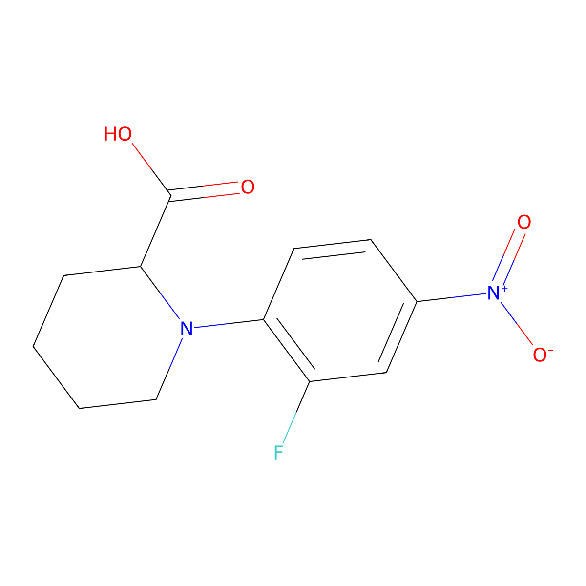 1-(2-Fluoro-4-nitrophenyl)piperidine-2-carboxylic acid molecular structure, CAS 1214189-74-8