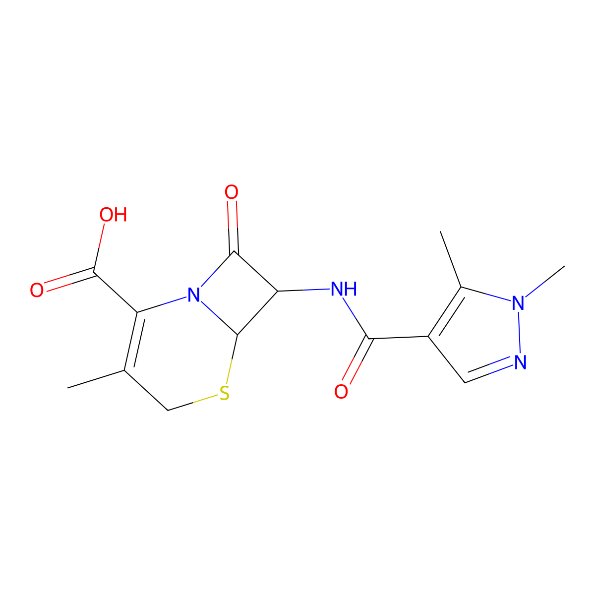 7-{[(1,5-dimethyl-1H-pyrazol-4-yl)carbonyl]amino}-3-methyl-8-oxo-5-thia-1-azabicyclo[4.2.0]oct-2-ene-2-carboxylic acid molecular structure, CAS 1214196-08-3