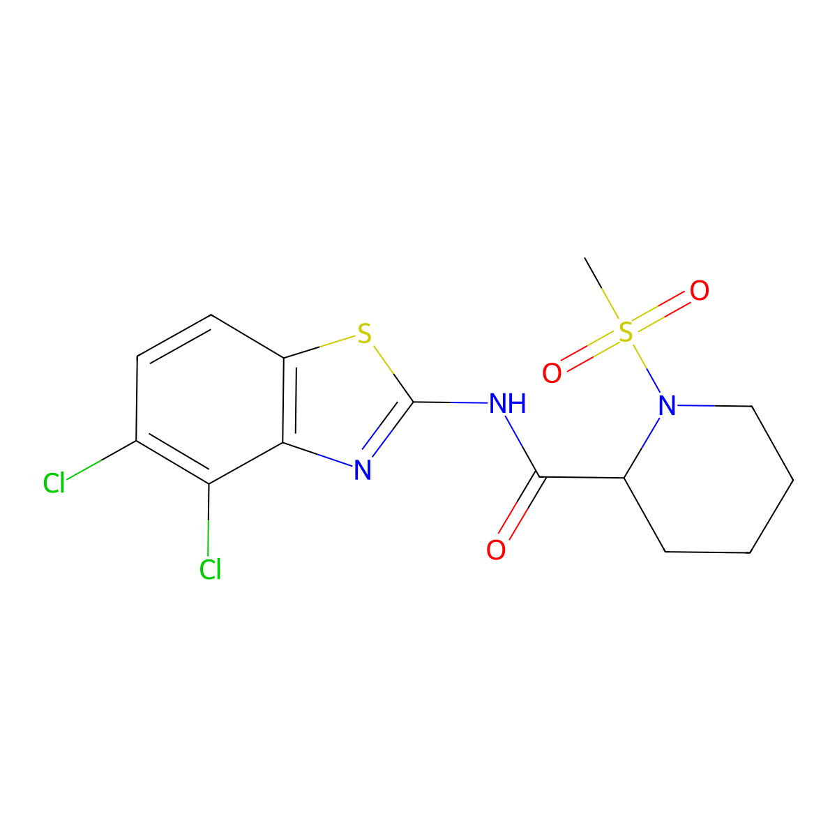 N-(4,5-dichlorobenzo[d]thiazol-2-yl)-1-(methylsulfonyl)piperidine-2-carboxamide molecular structure, CAS 1214197-29-1