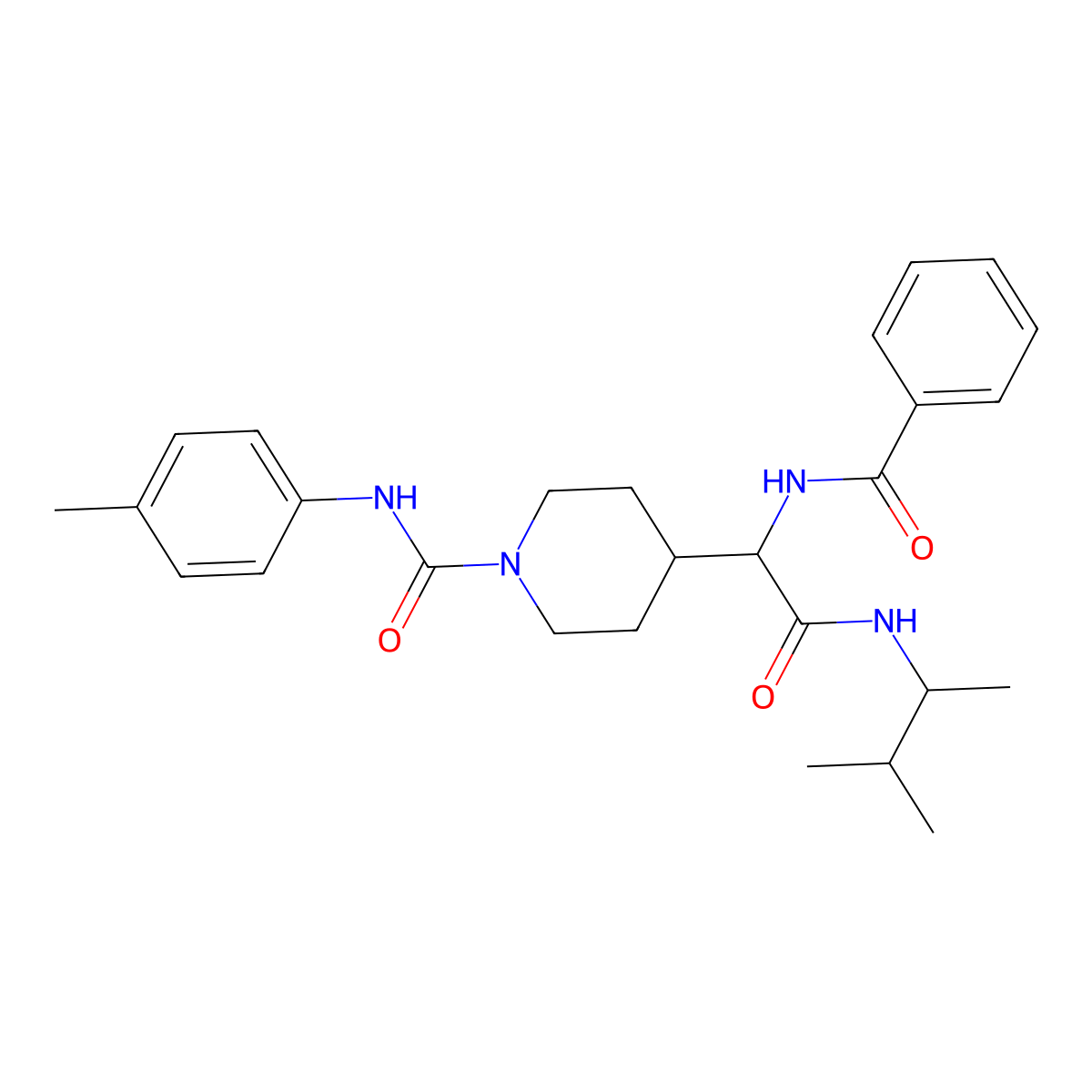 4-{1-(benzoylamino)-2-[(1,2-dimethylpropyl)amino]-2-oxoethyl}-N~1~-(4-methylphenyl)tetrahydro-1(2H)-pyridinecarboxamide molecular structure, CAS 1214200-46-0