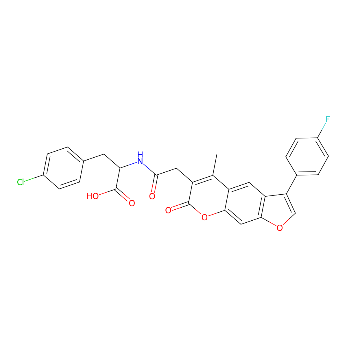 4-chloro-N-{[3-(4-fluorophenyl)-5-methyl-7-oxo-7H-furo[3,2-g]chromen-6-yl]acetyl}phenylalanine molecular structure, CAS 1214204-37-1