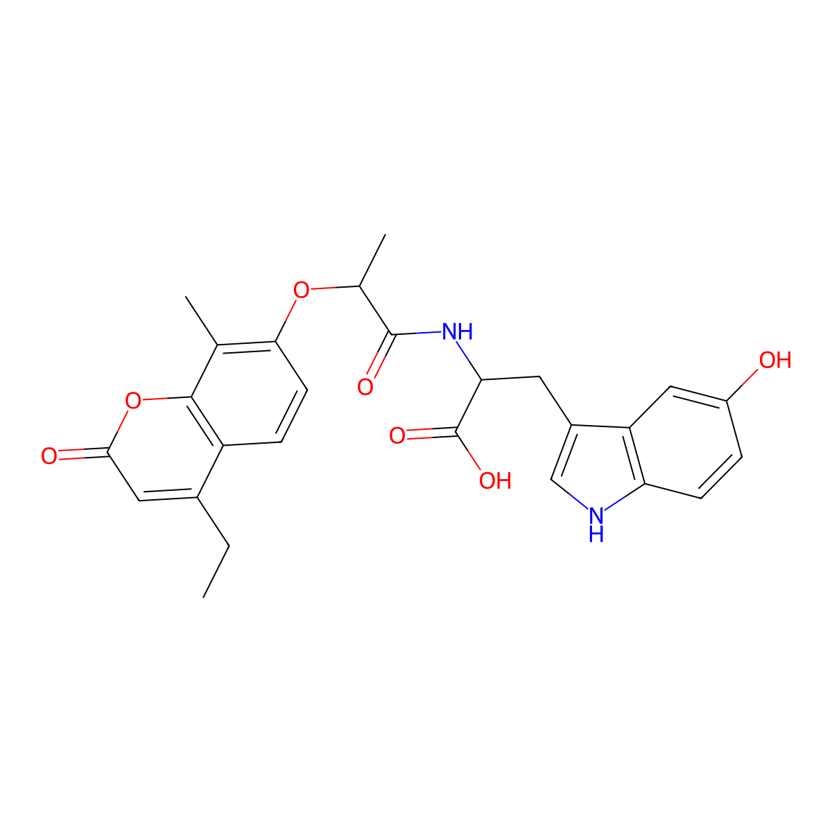 N-{2-[(4-ethyl-8-methyl-2-oxo-2H-chromen-7-yl)oxy]propanoyl}-5-hydroxytryptophan molecular structure, CAS 1214214-07-9