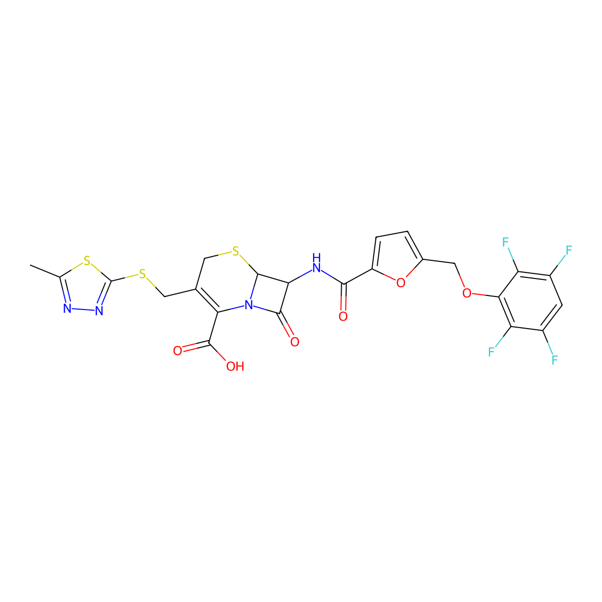 3-{[(5-Methyl-1,3,4-thiadiazol-2-yl)sulfanyl]methyl}-8-oxo-7-[({5-[(2,3,5,6-tetrafluorophenoxy)methyl]furan-2-yl}carbonyl)amino]-5-thia-1-azabicyclo[4.2.0]oct-2-ene-2-carboxylic acid molecular structure, CAS 1214237-31-6