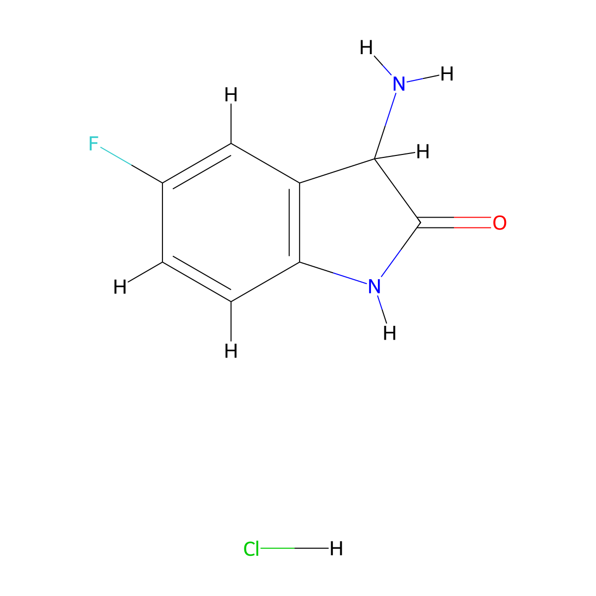 3-amino-5-fluoro-2,3-dihydro-1H-indol-2-one hydrochloride molecular structure, CAS 1214238-11-5
