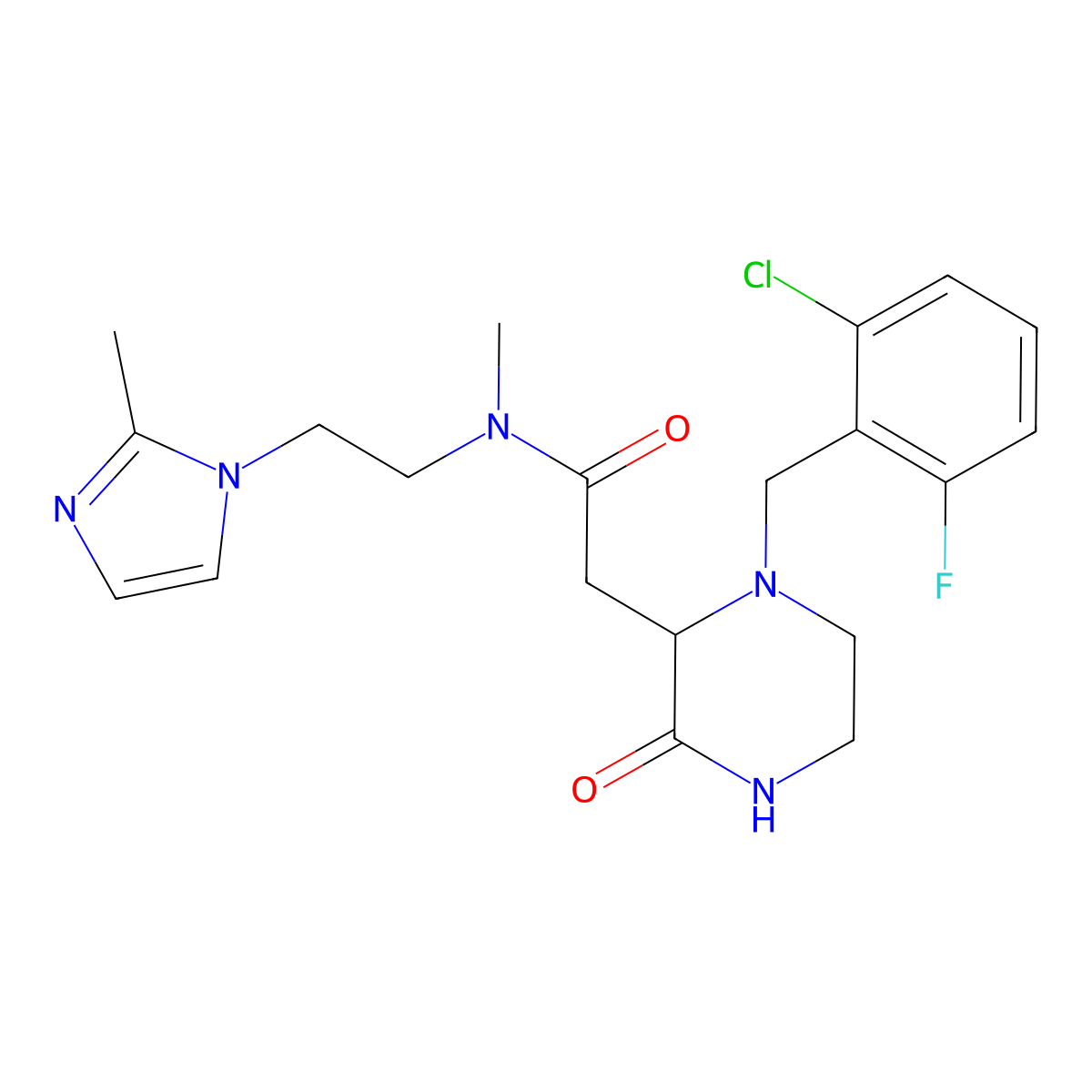 1-[(2-Chloro-6-fluorophenyl)methyl]-N-methyl-N-[2-(2-methyl-1H-imidazol-1-yl)ethyl]-3-oxo-2-piperazineacetamide molecular structure, CAS 1214242-52-0