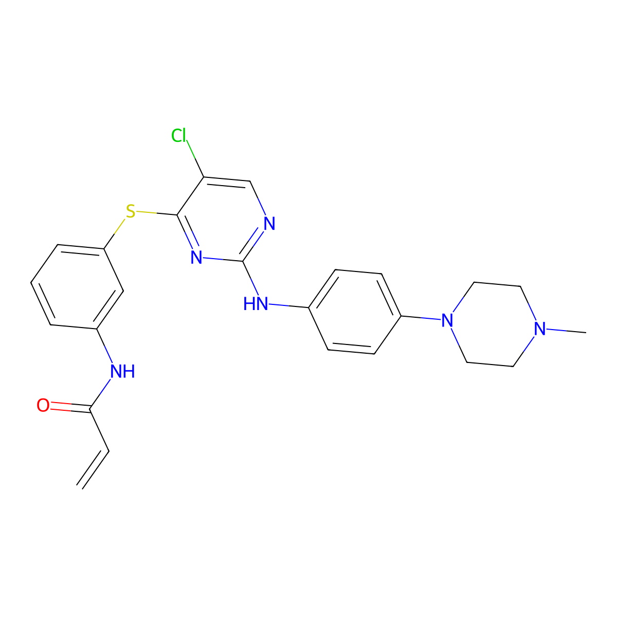 N-(3-((5-chloro-2-((4-(4-methylpiperazin-1-yl)phenyl)amino)pyrimidin-4-yl)thio)phenyl)acrylamide molecular structure, CAS 1214265-57-2