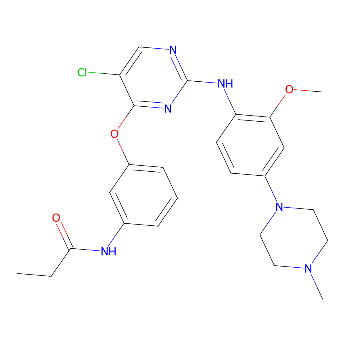 N-(3-((5-Chloro-2-((2-methoxy-4-(4-methyl-1-piperazinyl)phenyl)amino)-4-pyrimidinyl)oxy)phenyl)propanamide molecular structure, CAS 1214265-58-3