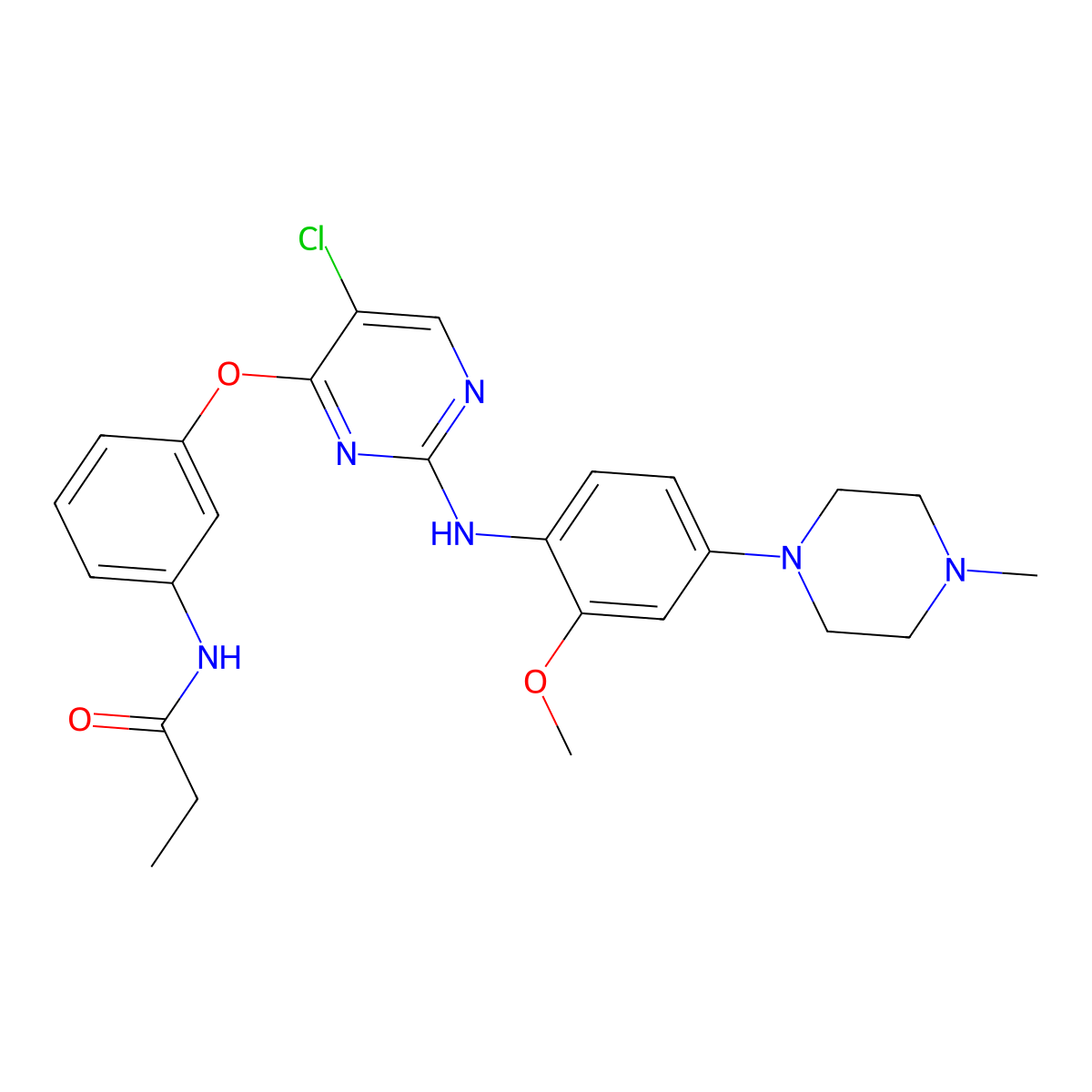 N-(3-((5-Chloro-2-((2-methoxy-4-(4-methyl-1-piperazinyl)phenyl)amino)-4-pyrimidinyl)oxy)phenyl)propanamide molecular structure, CAS 1214265-58-3