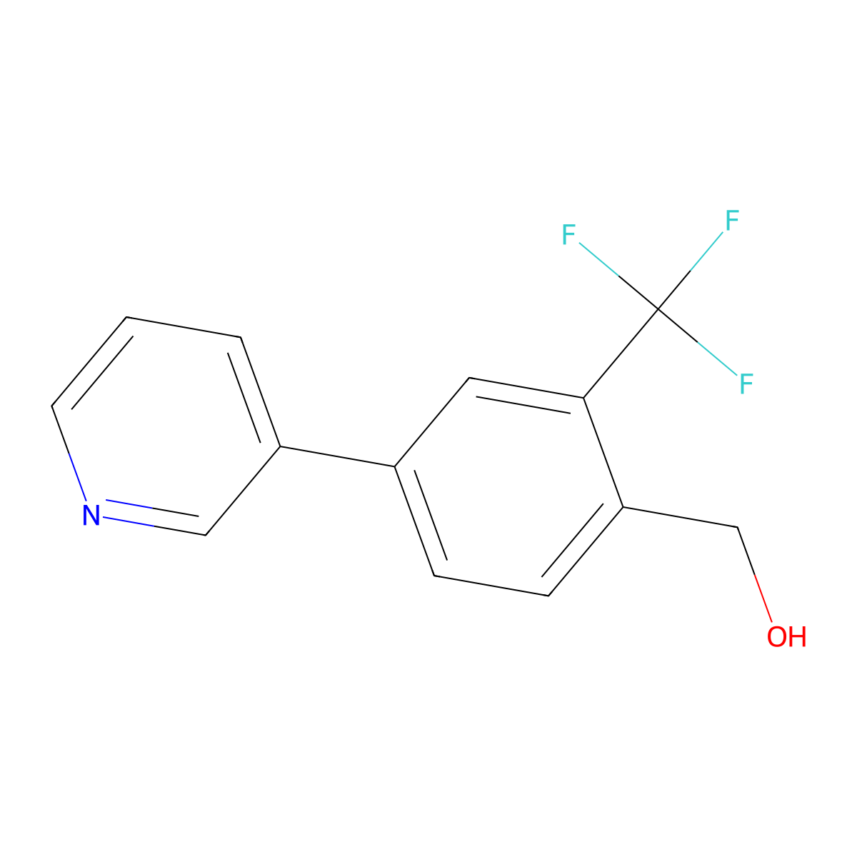 (4-(Pyridin-3-yl)-2-(trifluoromethyl)phenyl)methanol molecular structure, CAS 1214326-47-2