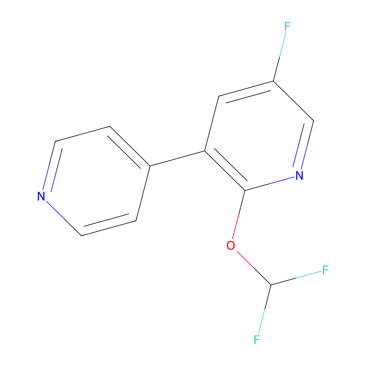 2-(Difluoromethoxy)-5-fluoro-3-(pyridin-4-yl)pyridine molecular structure, CAS 1214330-48-9