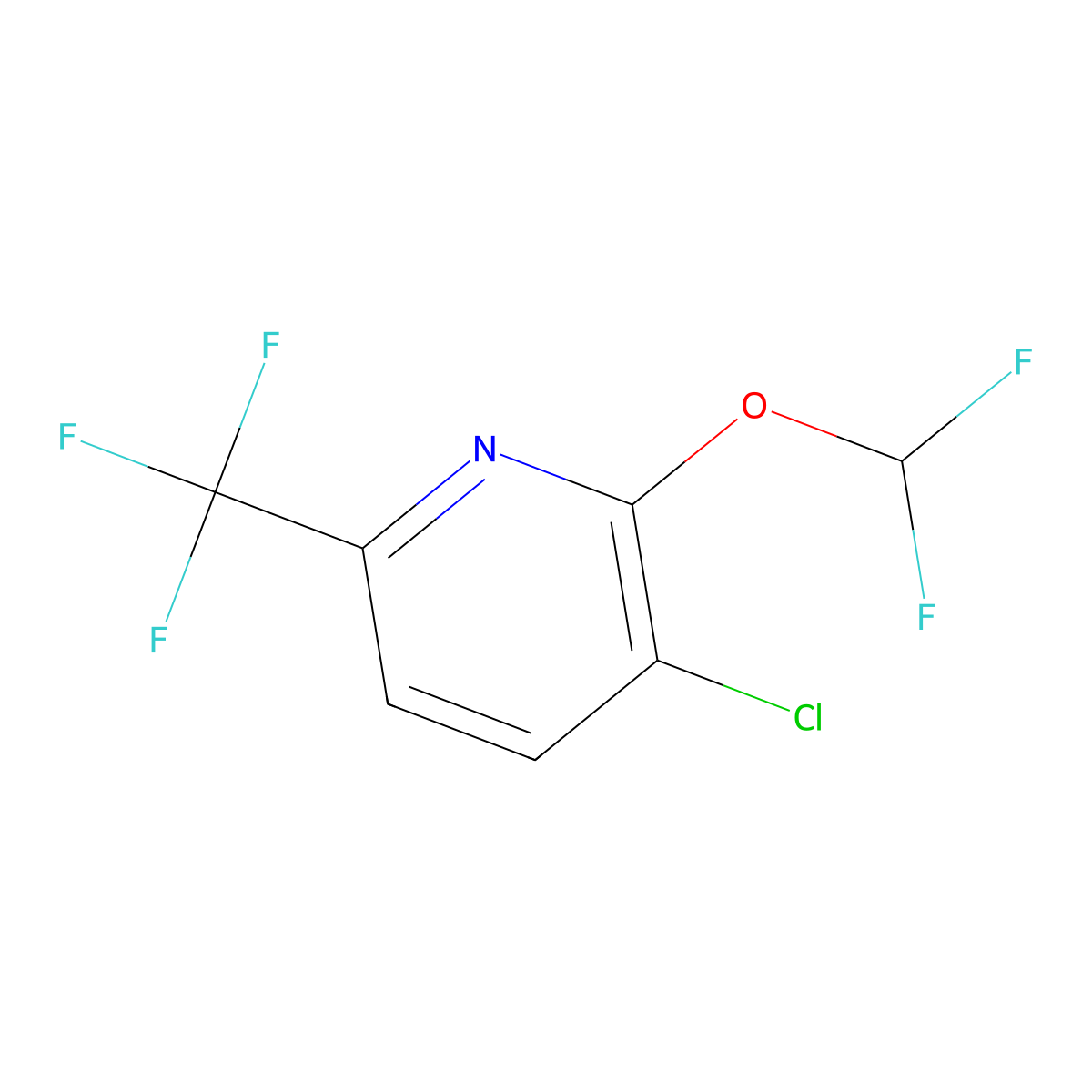 3-Chloro-2-(difluoromethoxy)-6-(trifluoromethyl)pyridine molecular structure, CAS 1214332-87-2