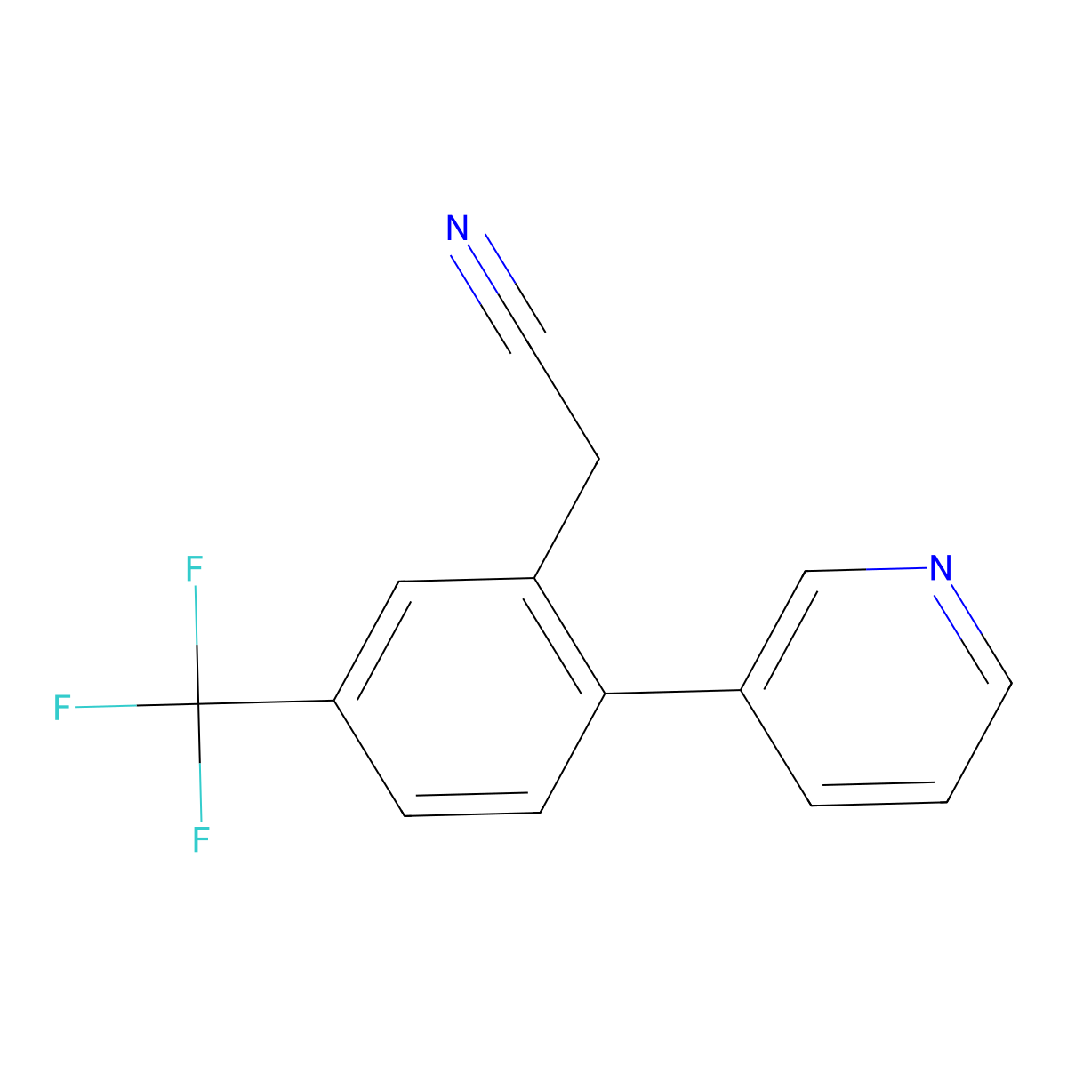 2-(2-(Pyridin-3-yl)-5-(trifluoromethyl)phenyl)acetonitrile molecular structure, CAS 1214335-42-8