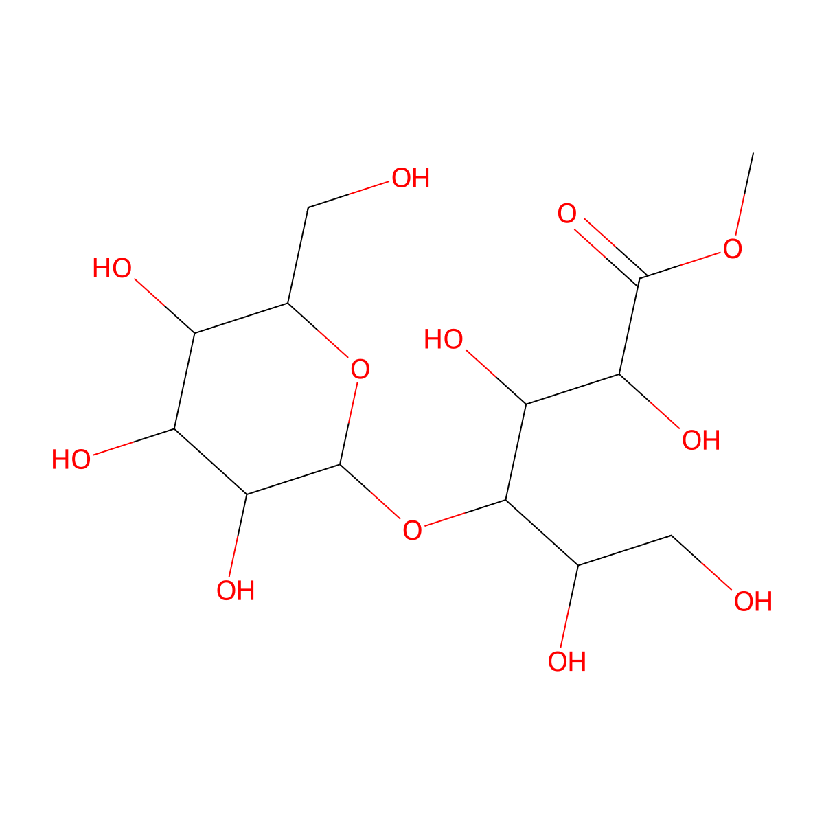 Methyl (2R,3R,4R,5R)-2,3,5,6-tetrahydroxy-4-{[(2S,3R,4S,5R,6R)-3,4,5-trihydroxy-6-(hydroxymethyl)oxan-2-YL]oxy}hexanoate molecular structure, CAS 121436-08-6