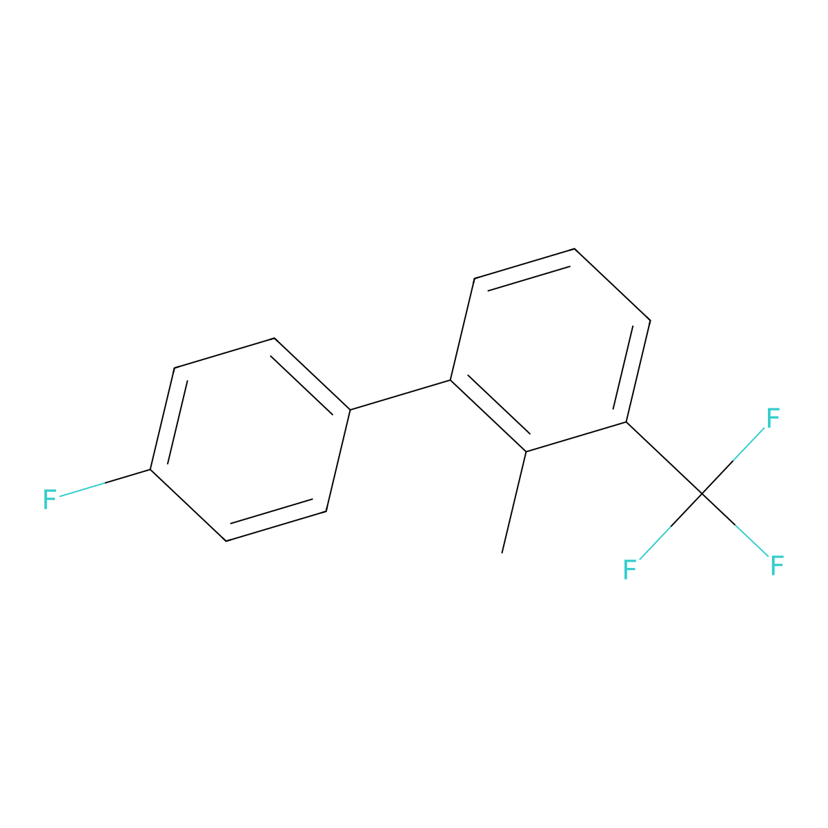 4'-Fluoro-2-methyl-3-(trifluoromethyl)-1,1'-biphenyl molecular structure, CAS 1214369-18-2