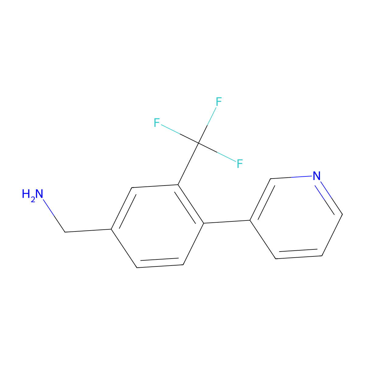 (4-(Pyridin-3-yl)-3-(trifluoromethyl)phenyl)methanamine molecular structure, CAS 1214377-80-6