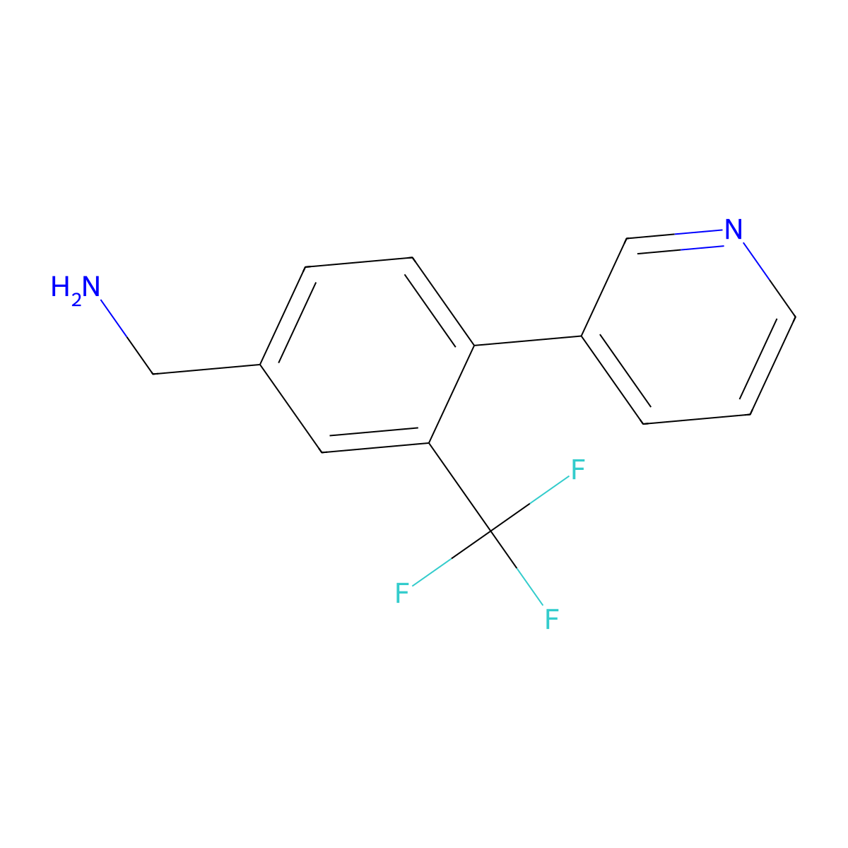 (4-(Pyridin-3-yl)-3-(trifluoromethyl)phenyl)methanamine molecular structure, CAS 1214377-80-6