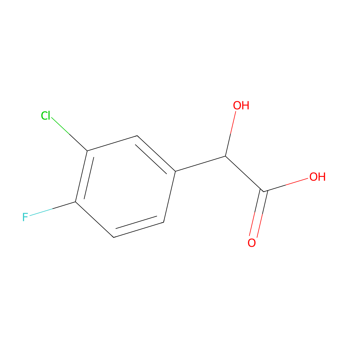 2-(3-Chloro-4-fluorophenyl)-2-hydroxyacetic acid molecular structure, CAS 1214377-83-9
