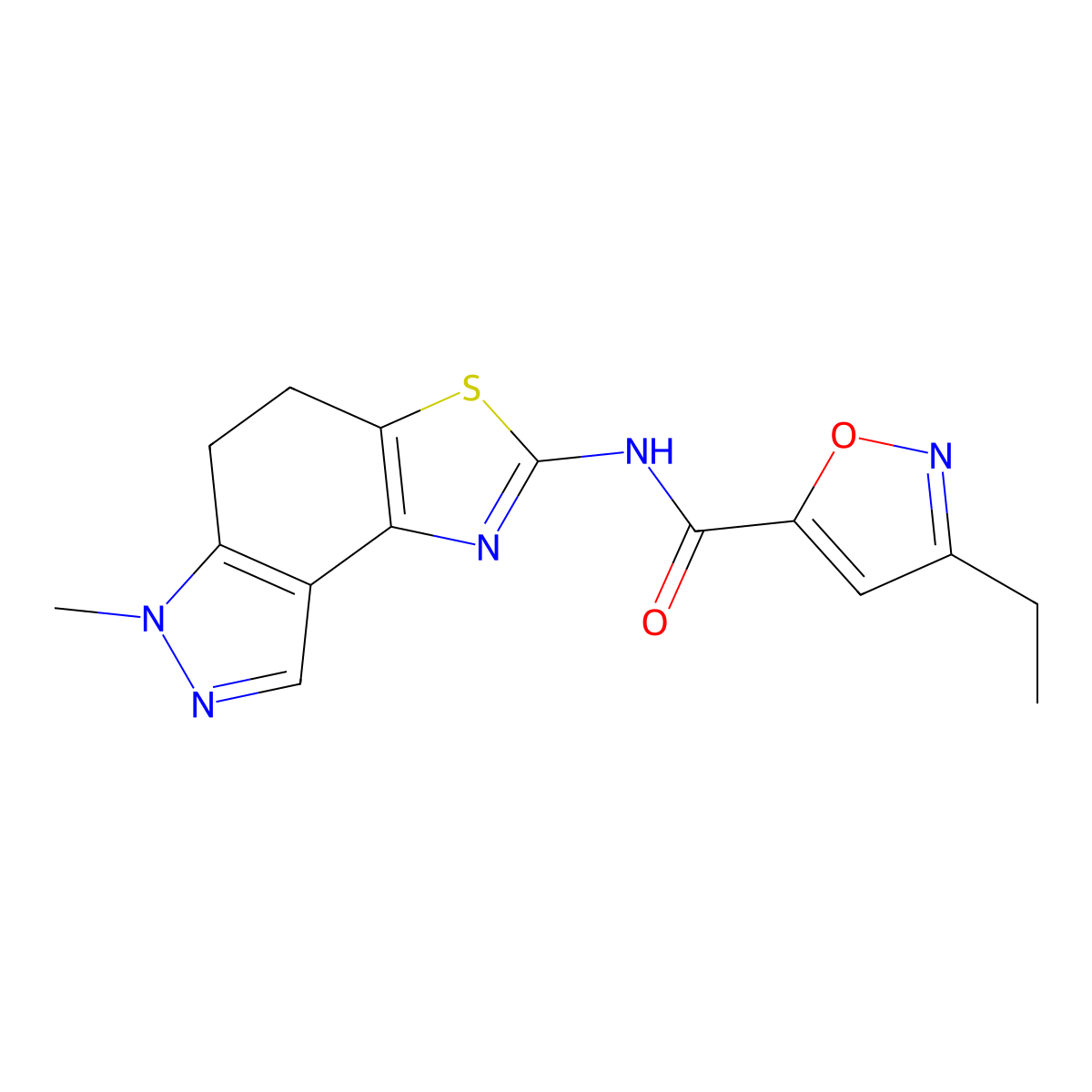 3-Ethyl-N-(6-methyl-5,6-dihydro-4H-thiazolo[4,5-e]indazol-2-yl)isoxazole-5-carboxamide molecular structure, CAS 1214398-61-4