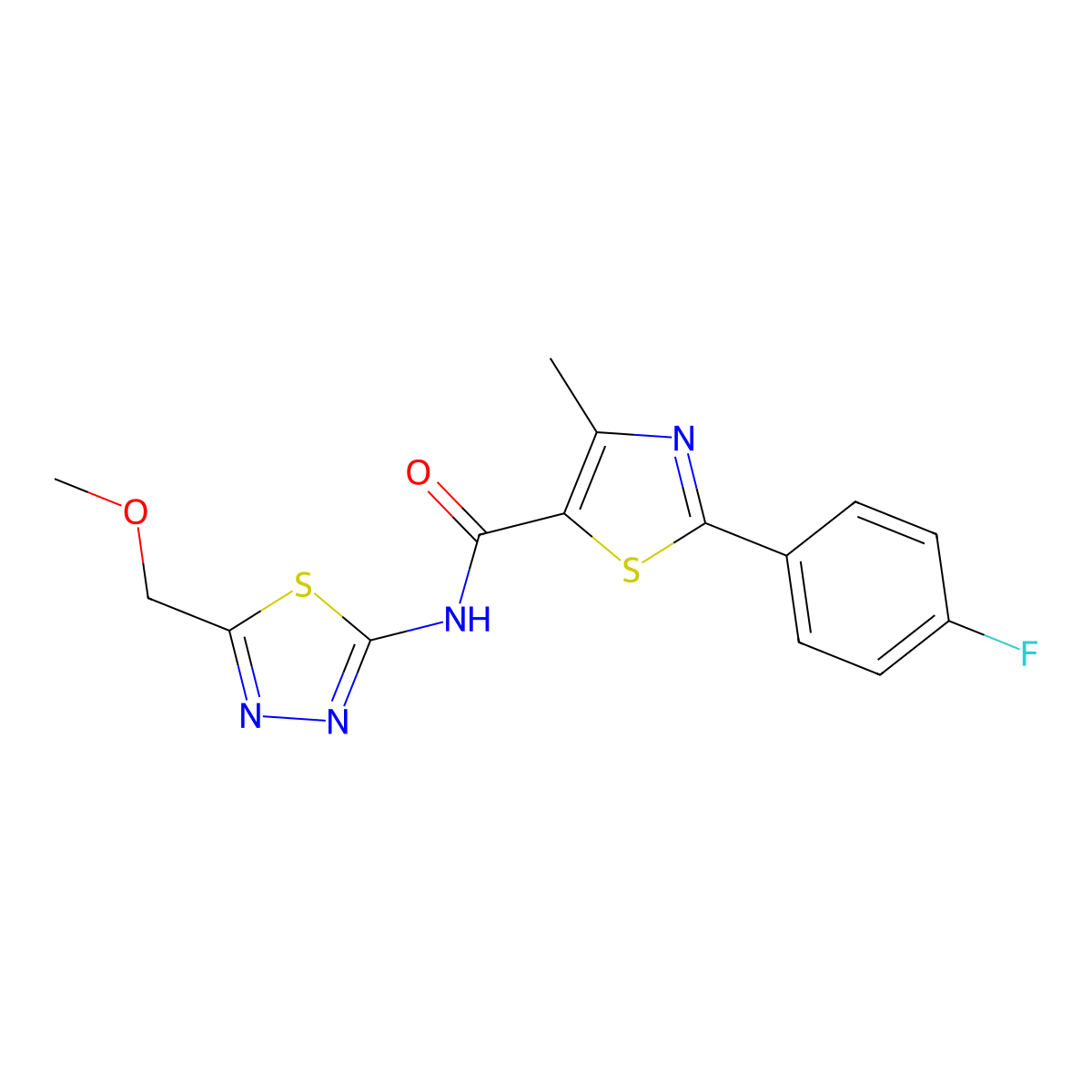 2-(4-fluorophenyl)-N-[(2E)-5-(methoxymethyl)-1,3,4-thiadiazol-2(3H)-ylidene]-4-methyl-1,3-thiazole-5-carboxamide molecular structure, CAS 1214434-57-7