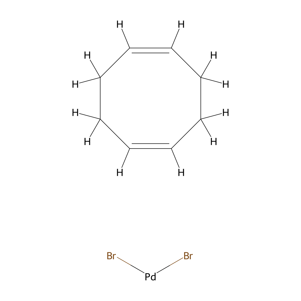 Dibromo(1,5-cyclooctadiene)palladium , Pd(COD)Br2 molecular structure, CAS 12145-47-0